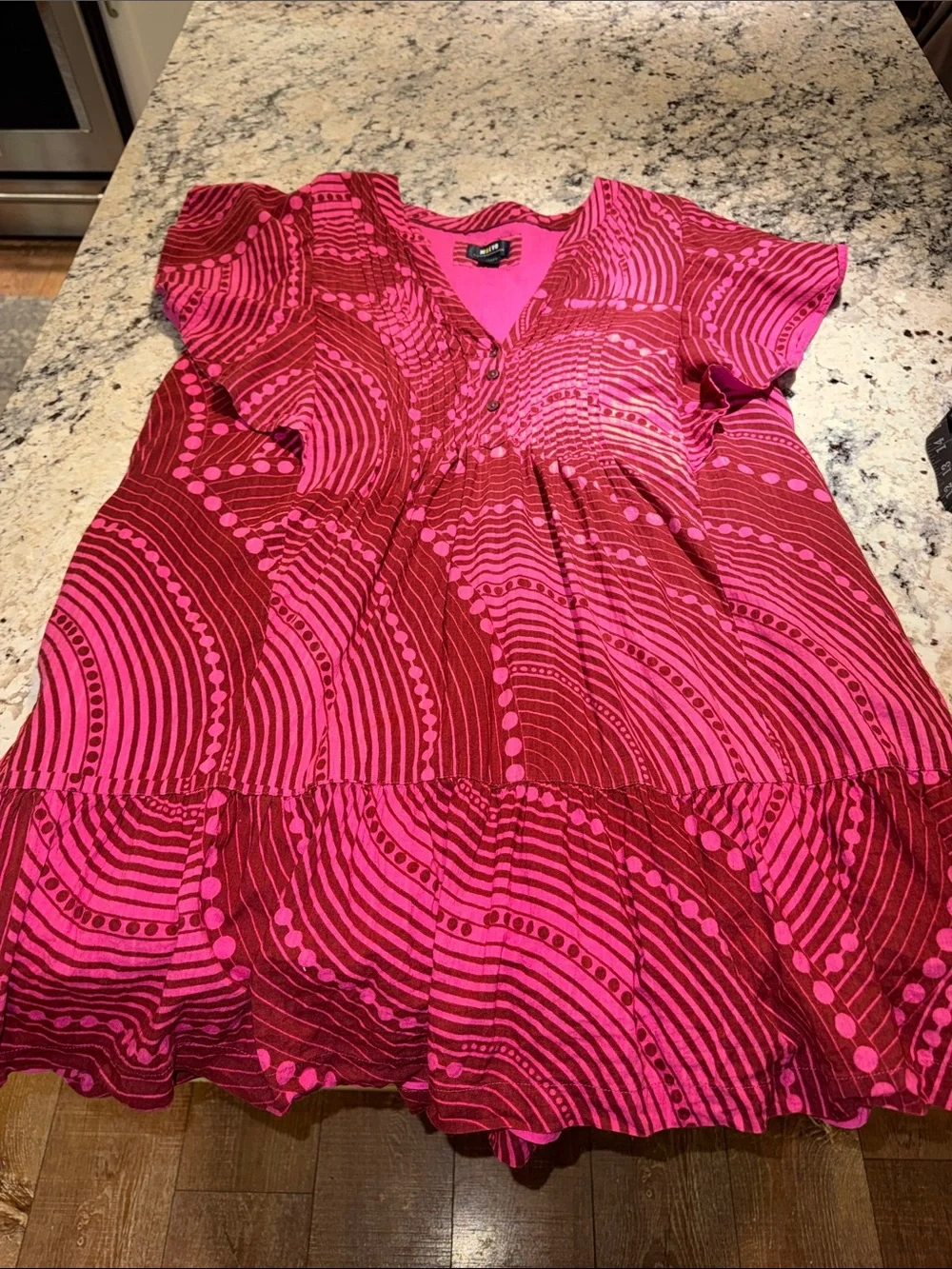 Maeve by Anthropologie Bright Pink Swirl Print Ruffle Hem Dress-The Cassandra - Picture 11 of 15